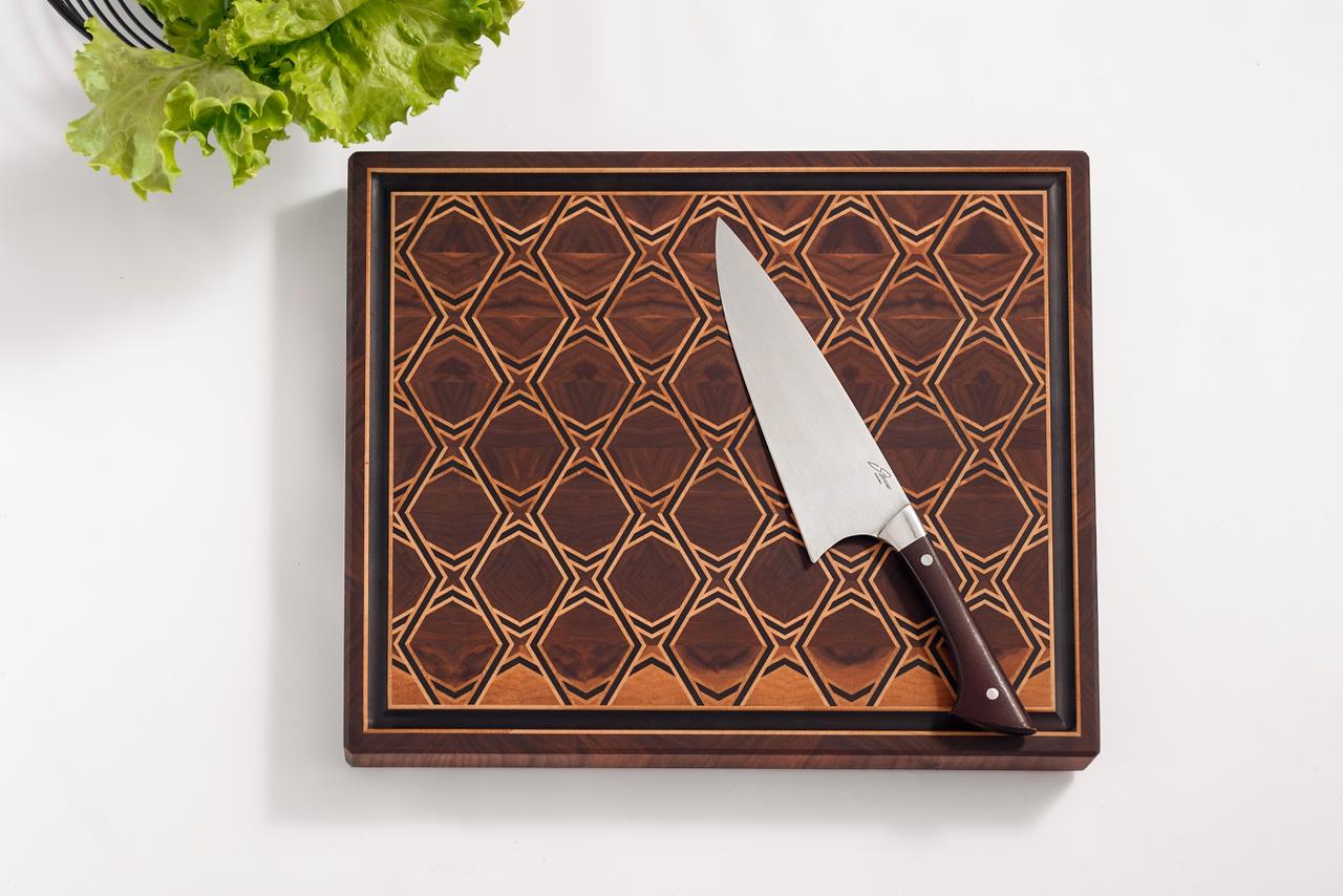 Handcrafted End Grain Cutting Board with Stunning Walnut and Maple Pattern